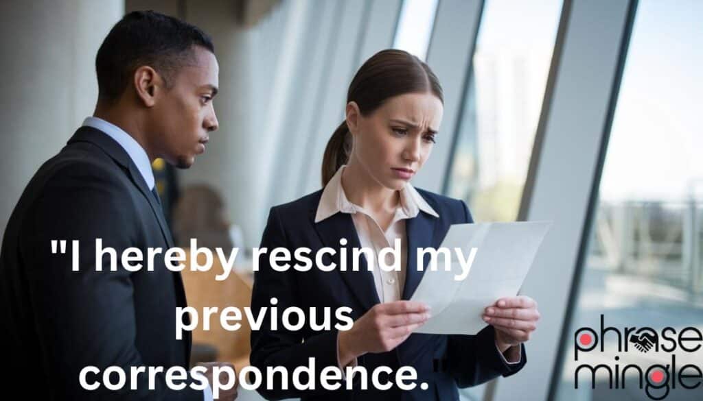 Phrase "I hereby rescind my previous correspondence."