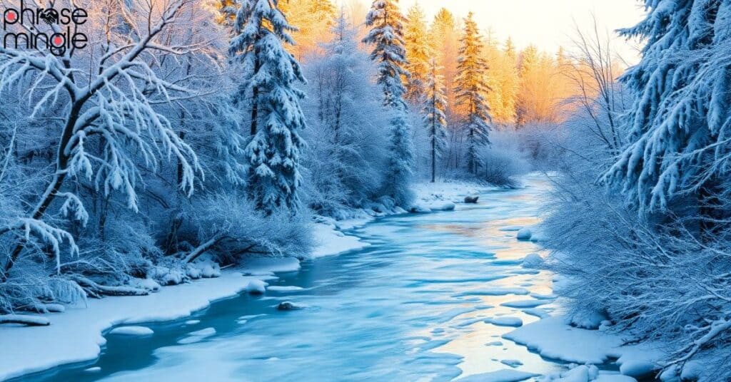 river in forest cover snow